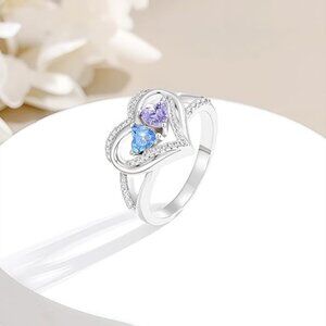 Birthstone Heart Engagement Wedding Ring - Mar Jun